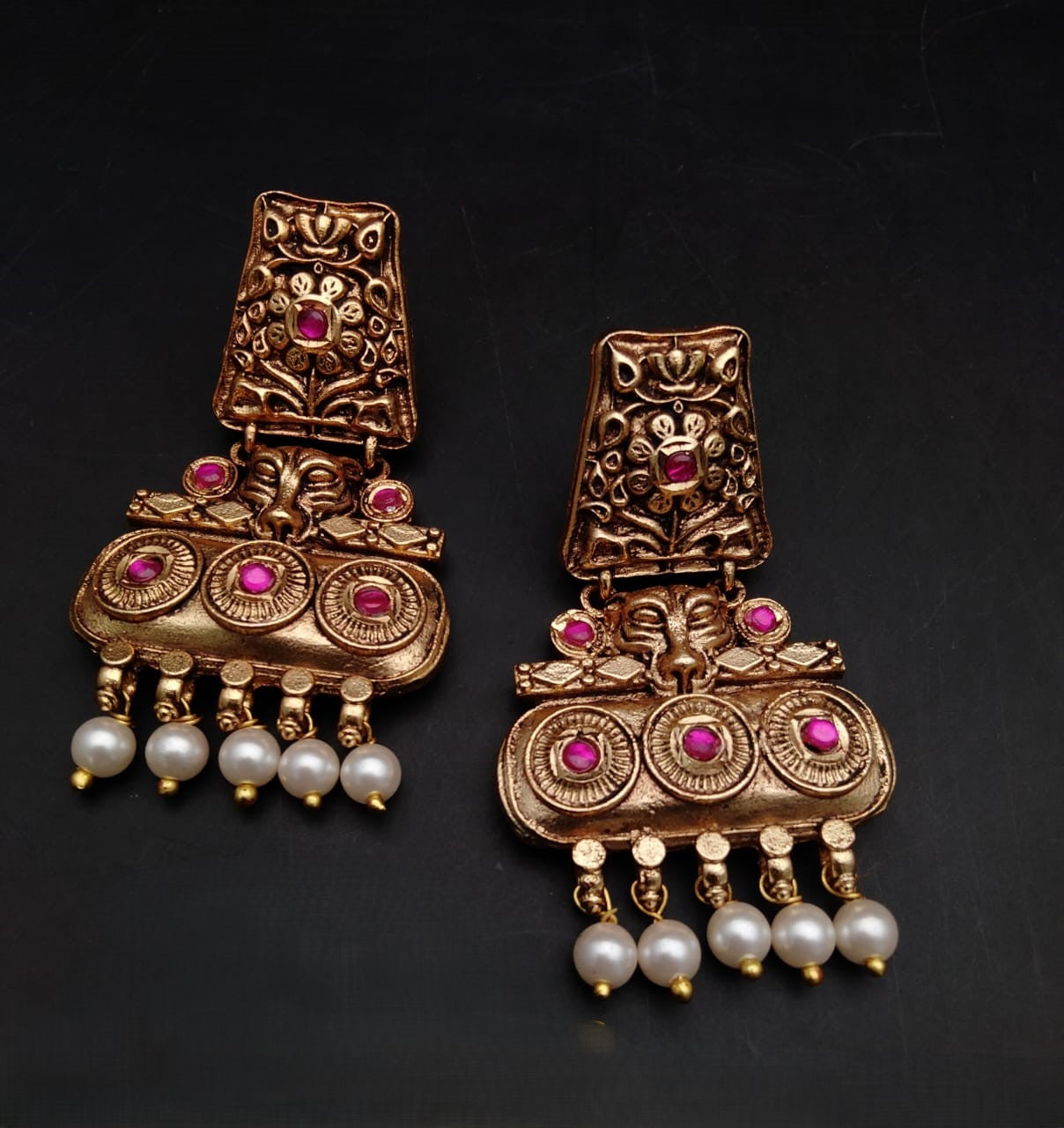 Statement Earrings in Rajwada polish-Pink